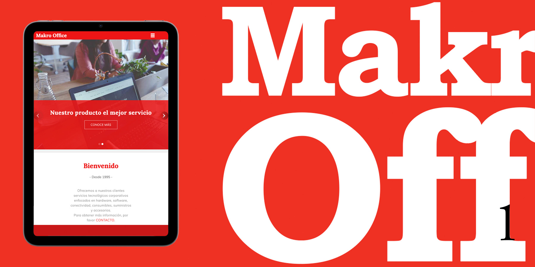 Makro Office's website shown on a tablet along with some typographic composition.